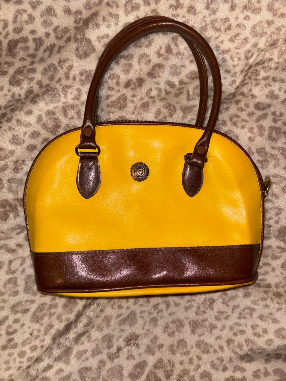 Vintage Liz Claiborne Yellow and Brown Dome Satchel